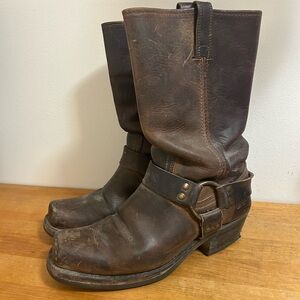 Frye Dark Brown Leather Biker Boots